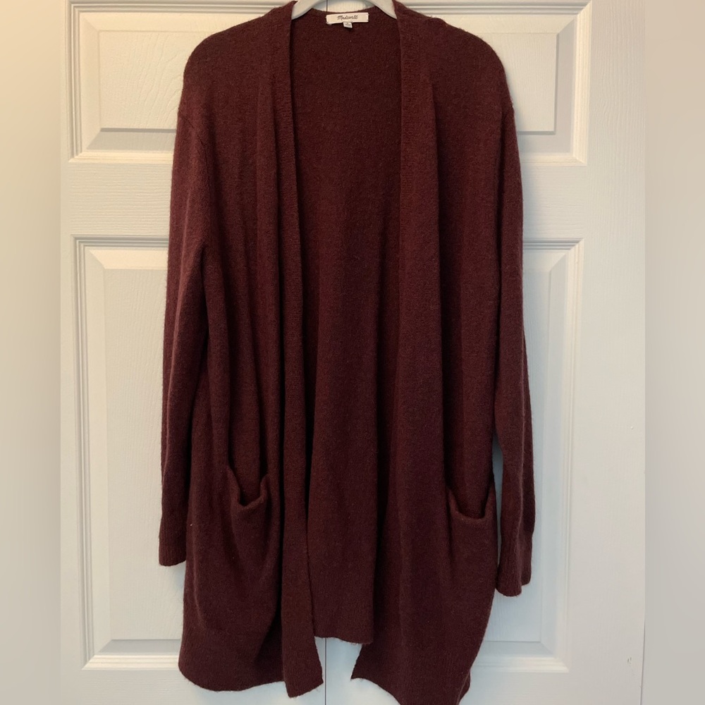 Madewell Open Front Patch Pocket Cardigan Merino/Alpaca Wool - Medium Burgundy